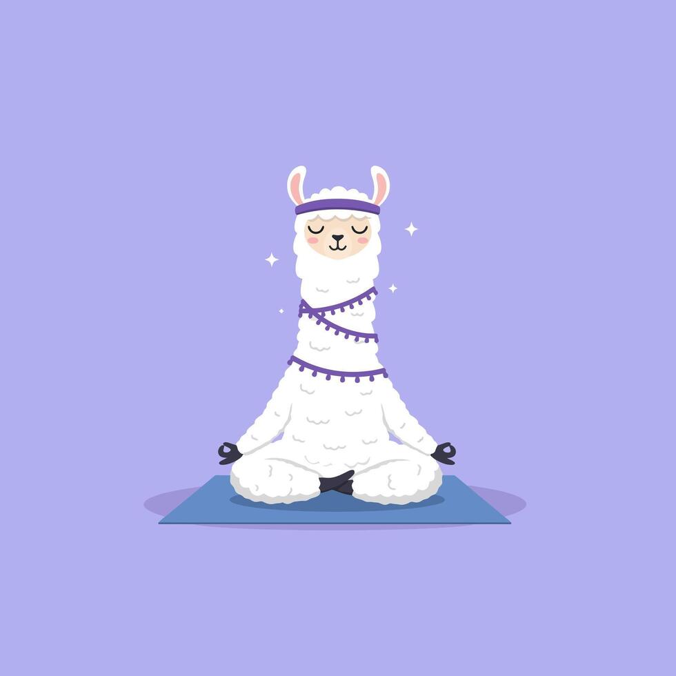 Illustration of a Llama Meditating on Yoga Mat with Closed Eyes vector