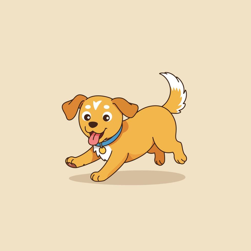 Playful Puppy Cartoon Running with Tongue Out and Collar vector