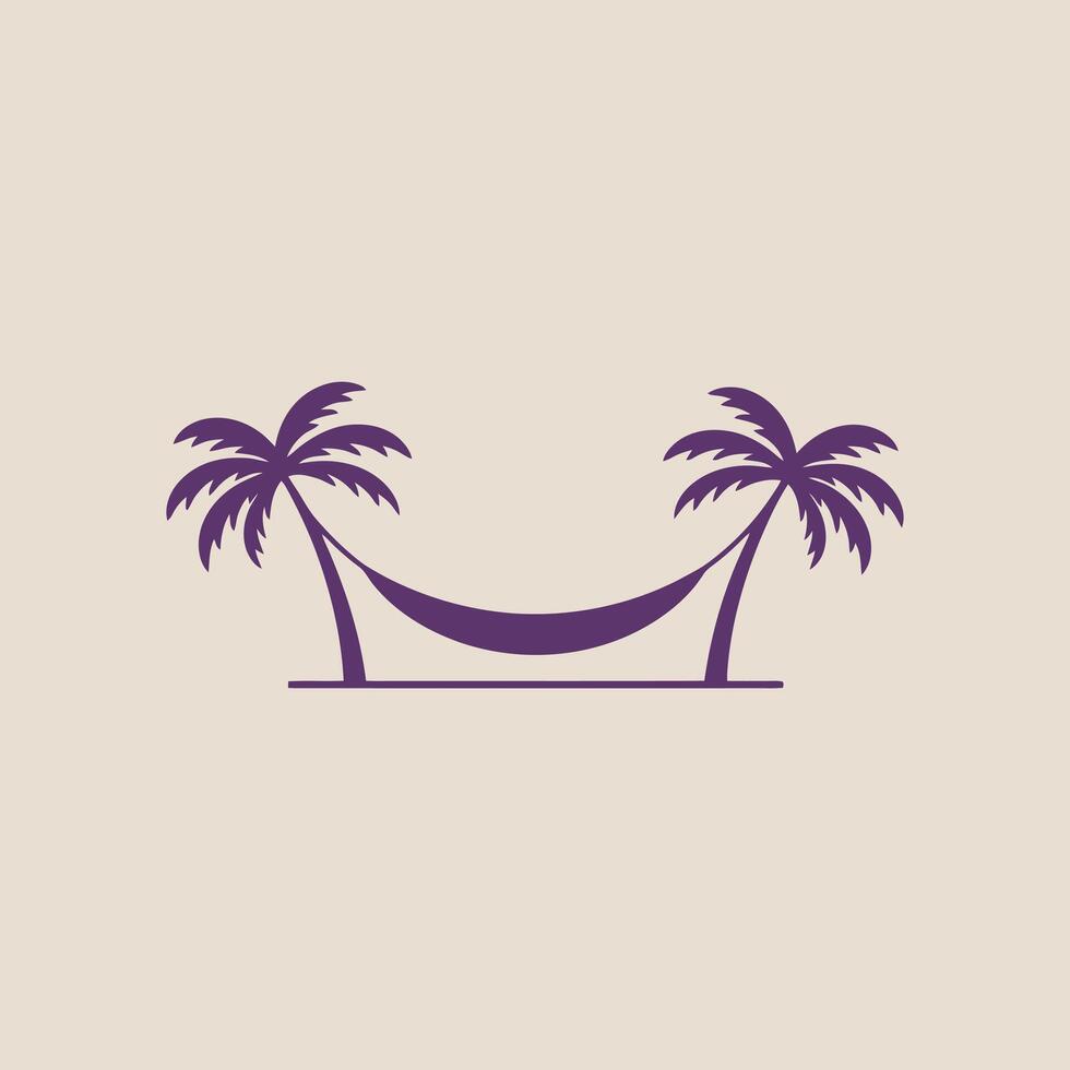 Hammock Between Palm Trees Simple Vacation and Tropical Relaxation Concept vector