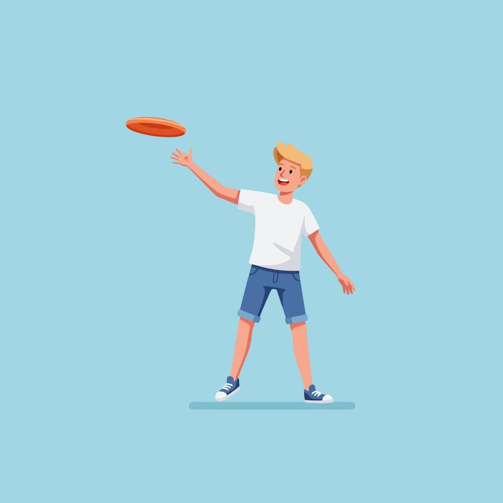 Person Throwing Flying Disc in Outdoor Recreational Activity Flat Illustration vector