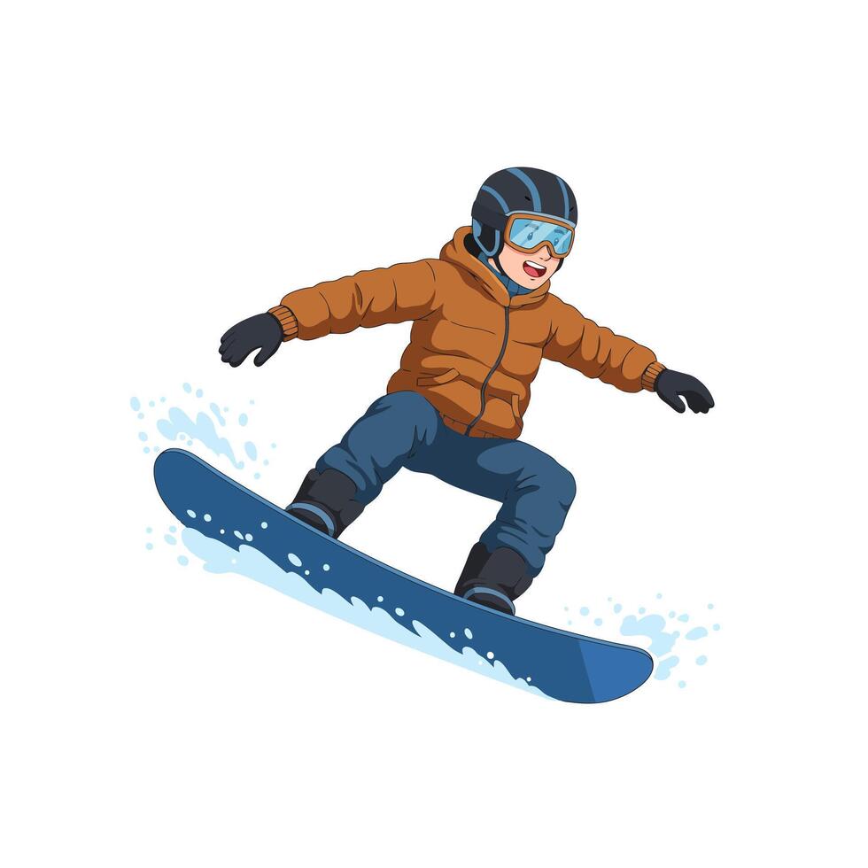Boy Snowboarding Action Winter Sport with Jacket and Helmet Illustration vector