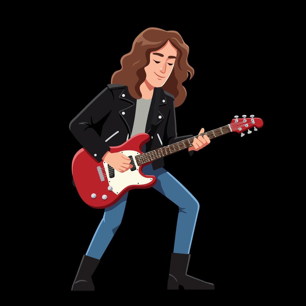 Man Playing Electric Guitar with Passion in Rock and Roll Style vector