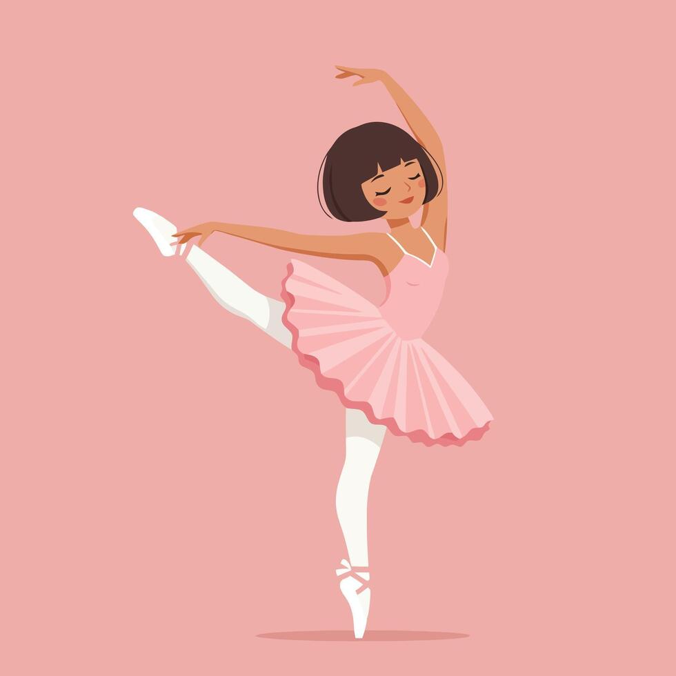 Ballerina Performing Ballet Pose in Pink Tutu and White Tights vector