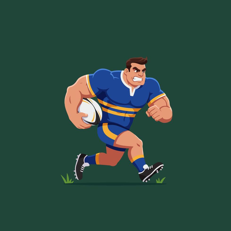 Rugby Player Running with Ball Cartoon Style Athlete in Motion vector