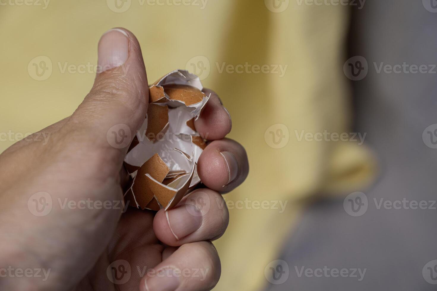 A person holding a broken eggshell in their hand photo