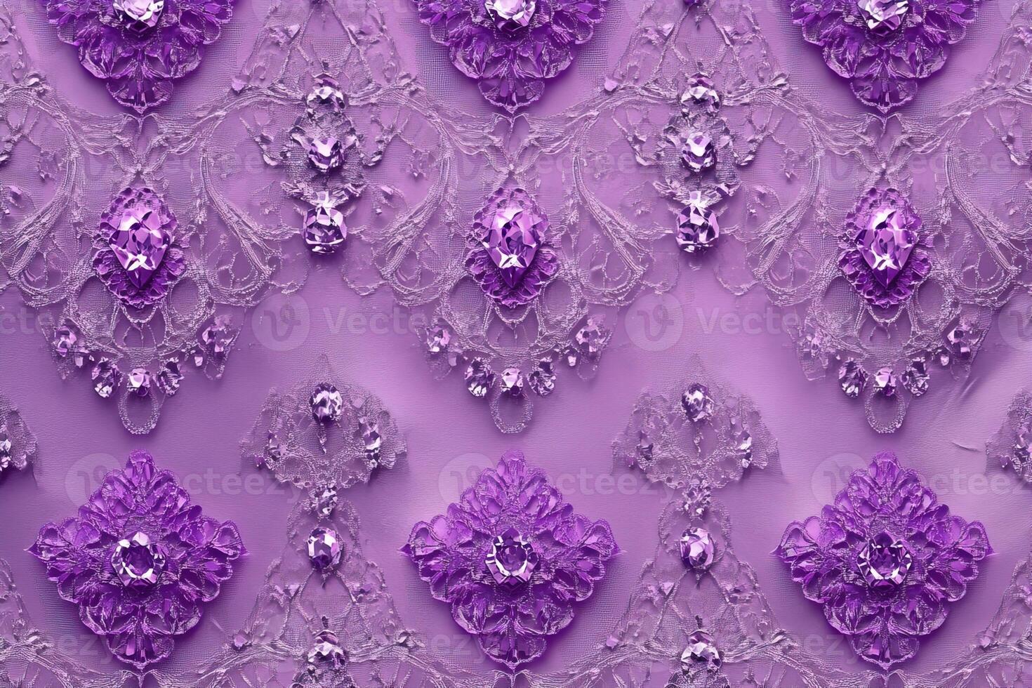 top view elegant purple lace fabric with rhinestones floral textured abstract background photo