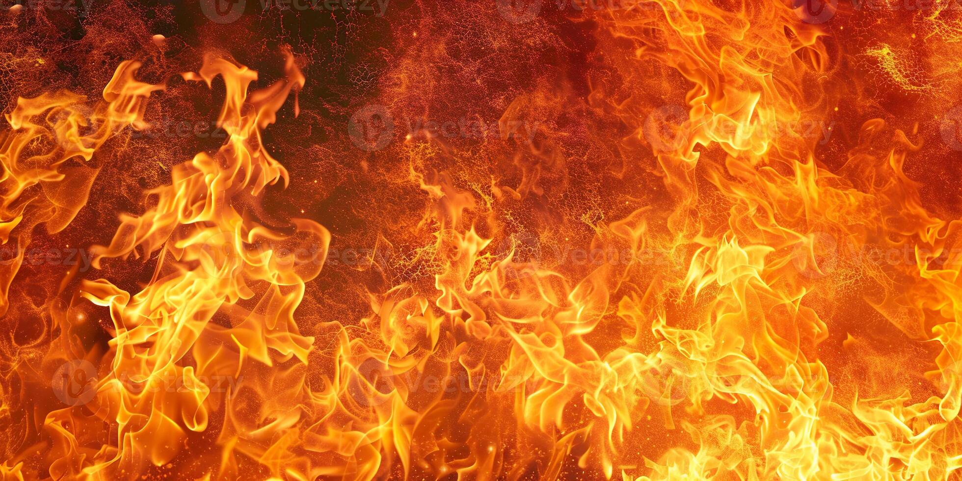 Hot blazing fire flames background wallpaper with copy space. Fiery inferno backdrop, bright yellow orange colors photo