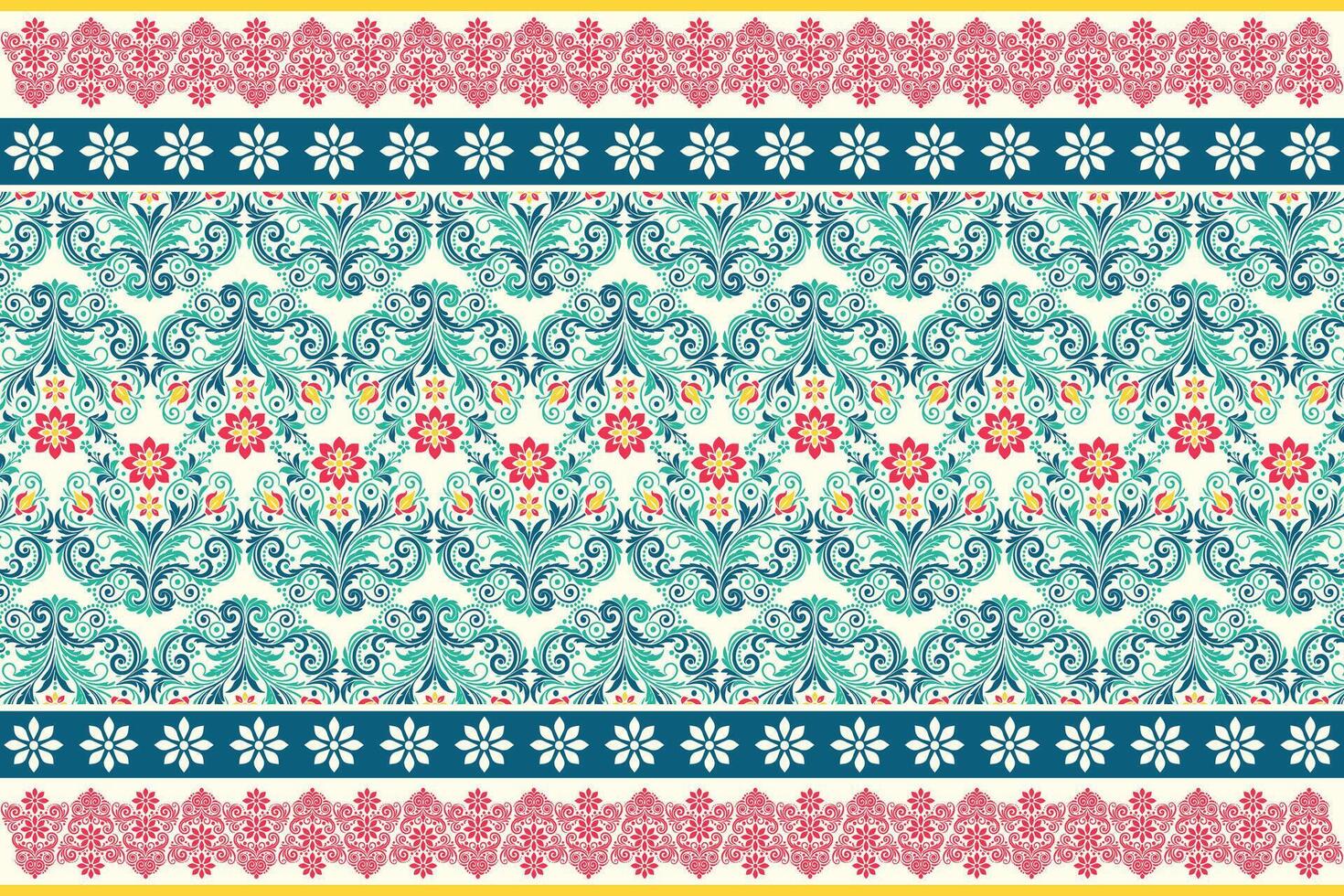 seamless floral pattern with intricate ornamental borders for elegant pillow covers and bedsheets vector