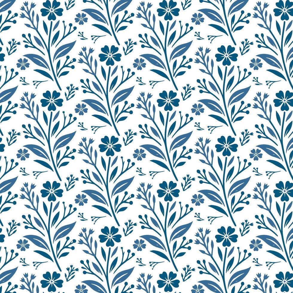 baroque inspired blue floral pattern for decorative fabric and apparel vector