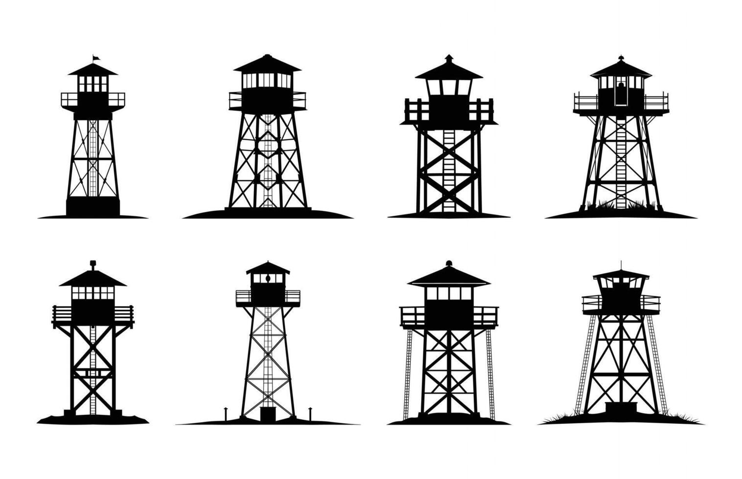 Fire Lookout Tower Silhouette Clipart bundle vector