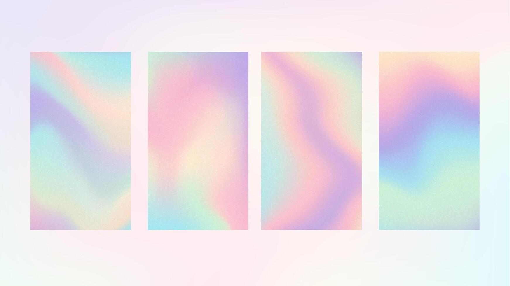Set of abstract holographic backgrounds for smartphone and design with grainy texture. Background with soft gradient hologram gradient. Pastel trend poster vector