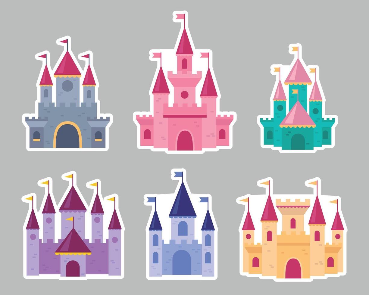 Set of royal castles stickers. Hand drawn style vector