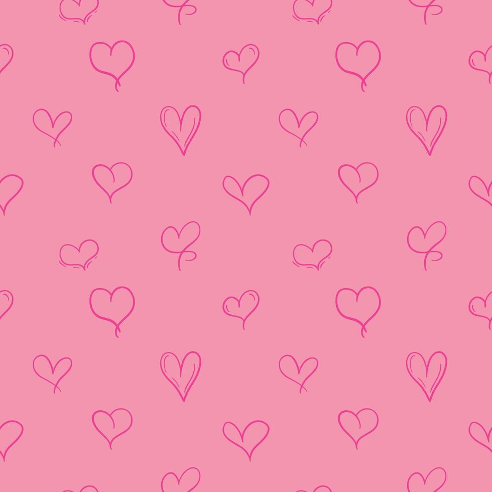 doodle style seamless pattern simple romantic set of simple decorative red hand drawn ink hearts on pink background for valentines day love theme design vector