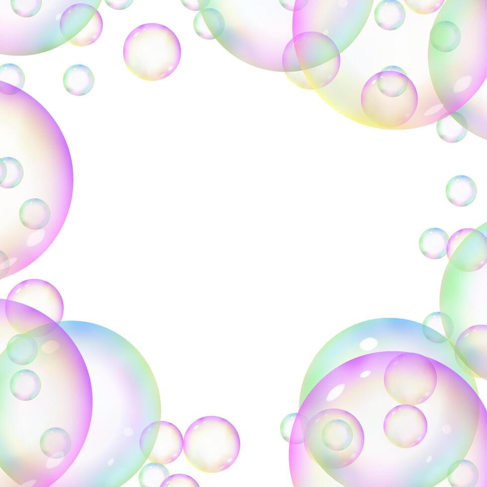Vibrant soap bubbles overlay frame vector