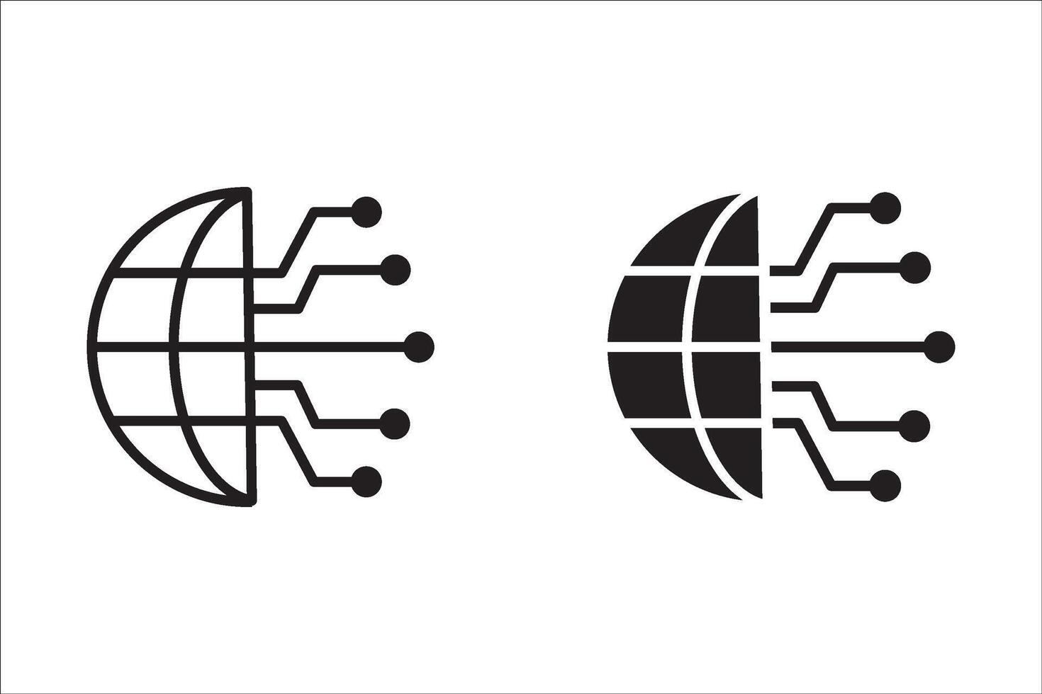 global cyber technology icon set. Circuit microchip concept for future world, processor tech with globe, digital network electronic, thin line web symbol - editable stroke illustration eps10 vector