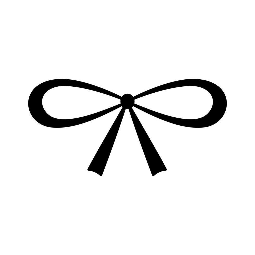 Hand drawn tied bow icon. Tied ribbon silhouette in doodle style. Outline Decoration element Isolated on white. vector