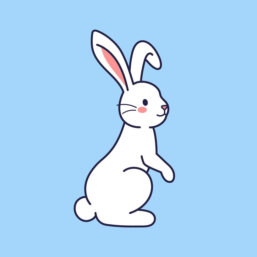 Easter character standing, sitting bunny, rabbit, hare. Flat design, outline illustration. Easter character mascot, sticker. Greeting card, Happy Easter concept. Hare icon vector