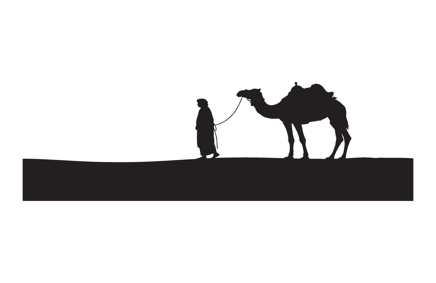 Rain and desert travel scene with man camel vector