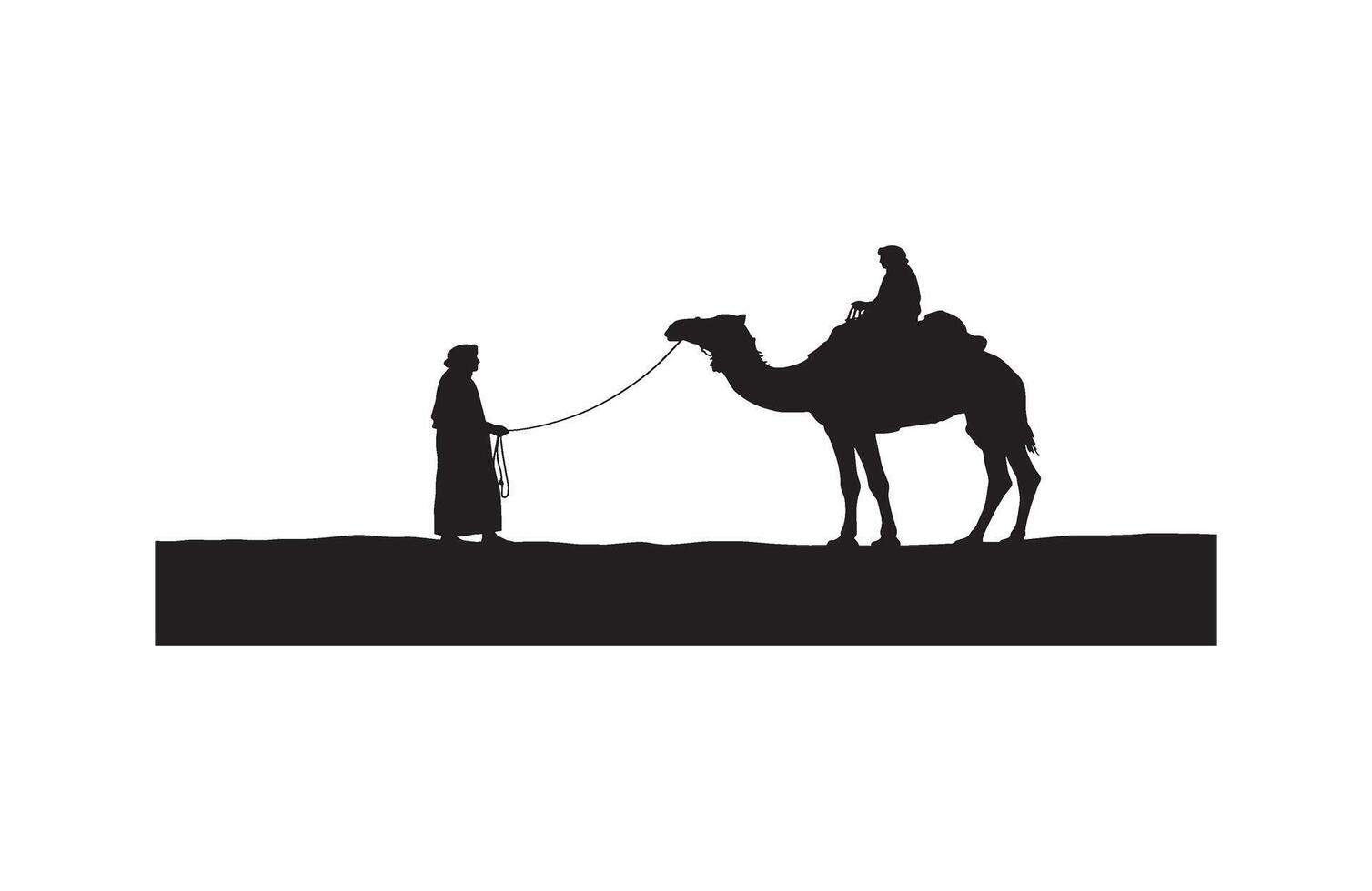 Camel and man silhouette walking in travel vector