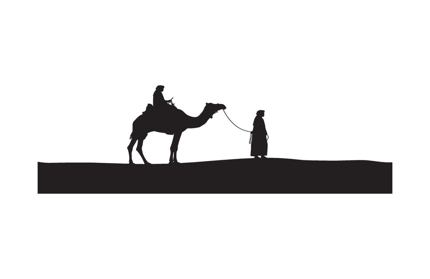 Walking camel desert travel adventure scene vector