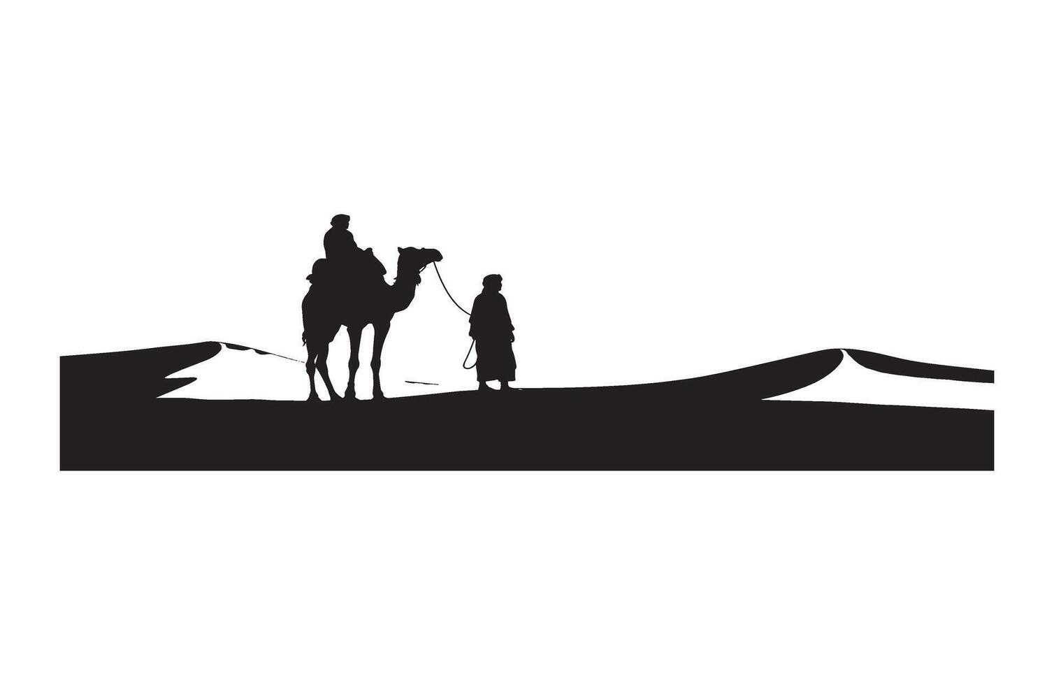 Travel path man and camel walking together vector