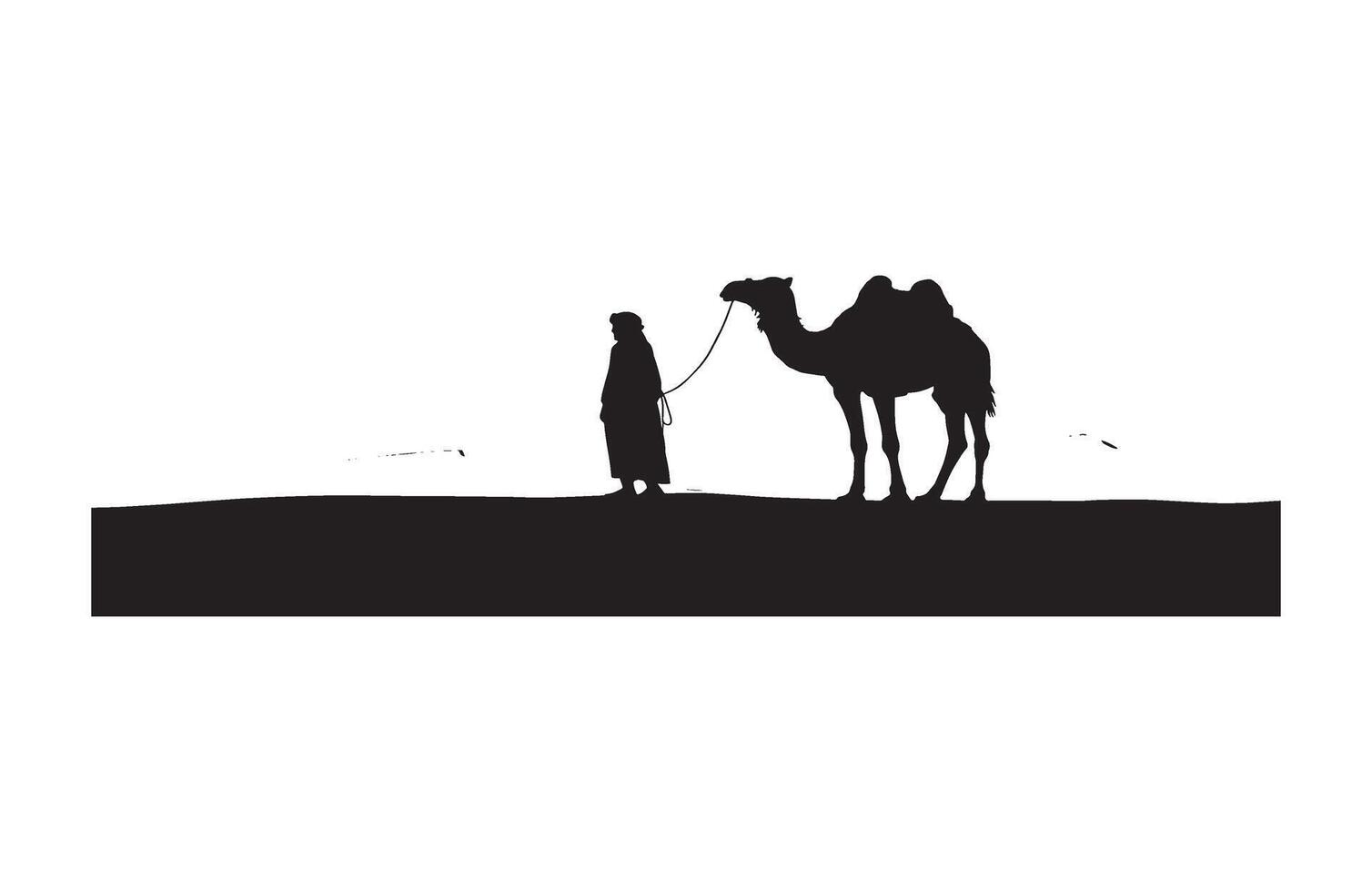 Sandstorm travel man walking camel through desert vector