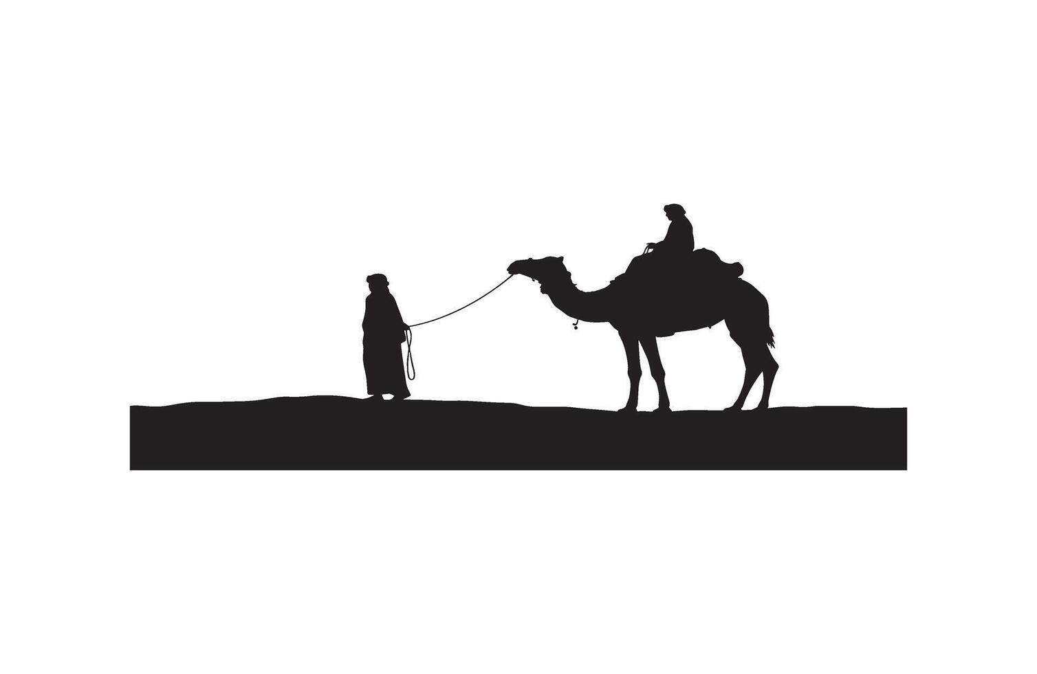 Travel story silhouette of man and camel walking vector