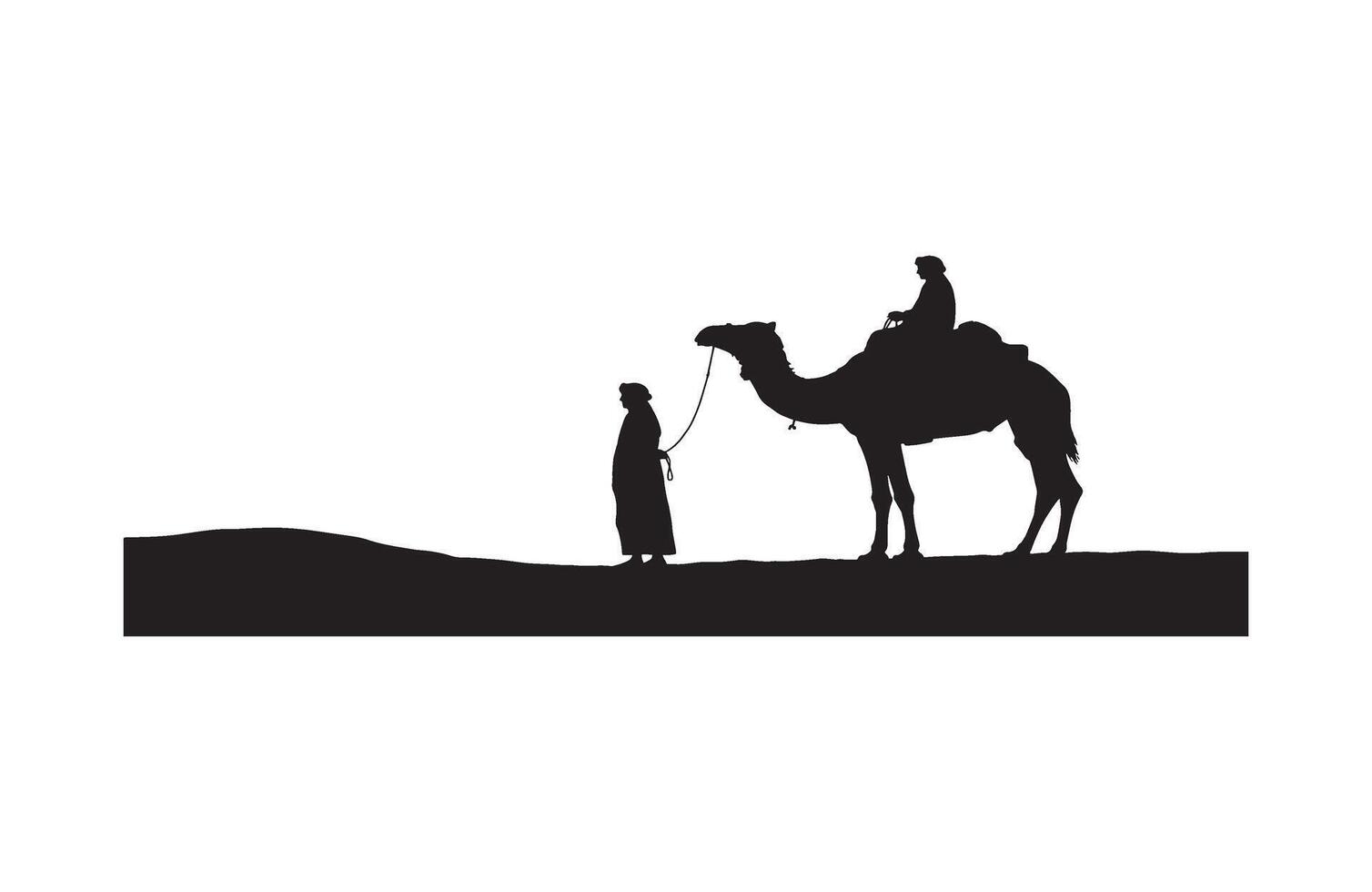 Walking through rain man traveling with camel vector