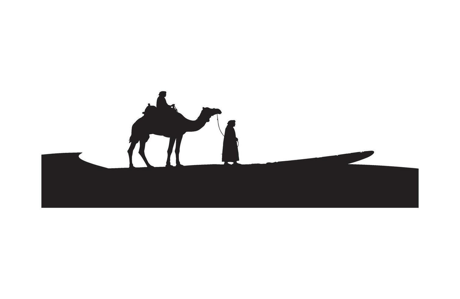 Rainy desert travel scene with man and camel vector