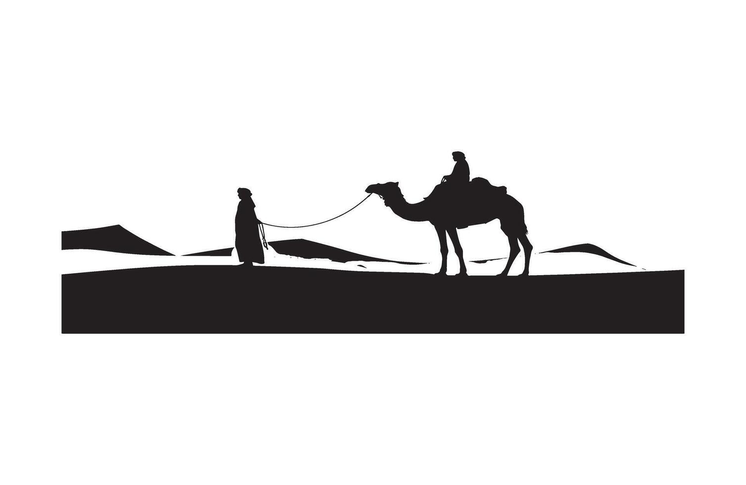Silhouette travel man with camel under rain vector