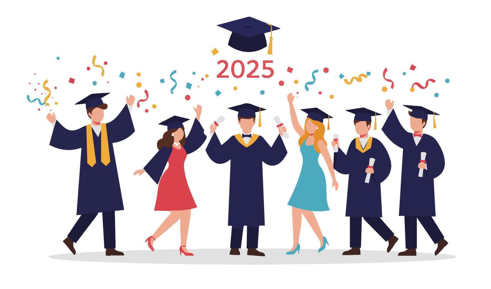 Students Graduation Party Featuring Cap Toss and Diploma Presentation vector