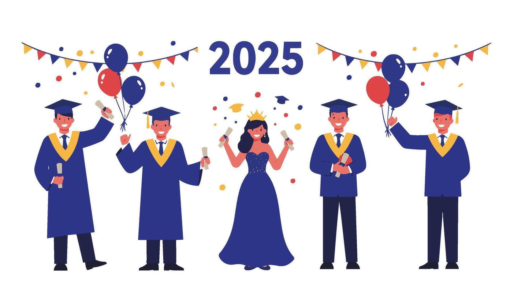 Joyful Graduation Celebration 2025 Featuring Smiling and Cheerful Students vector