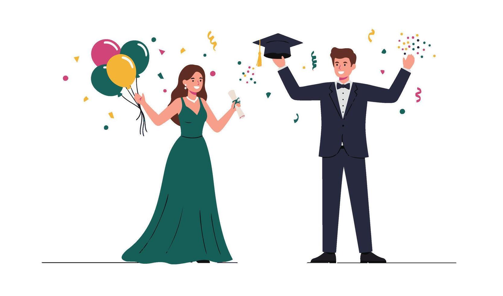 Students Throwing Caps at Fun and Memorable Students Graduation Party vector