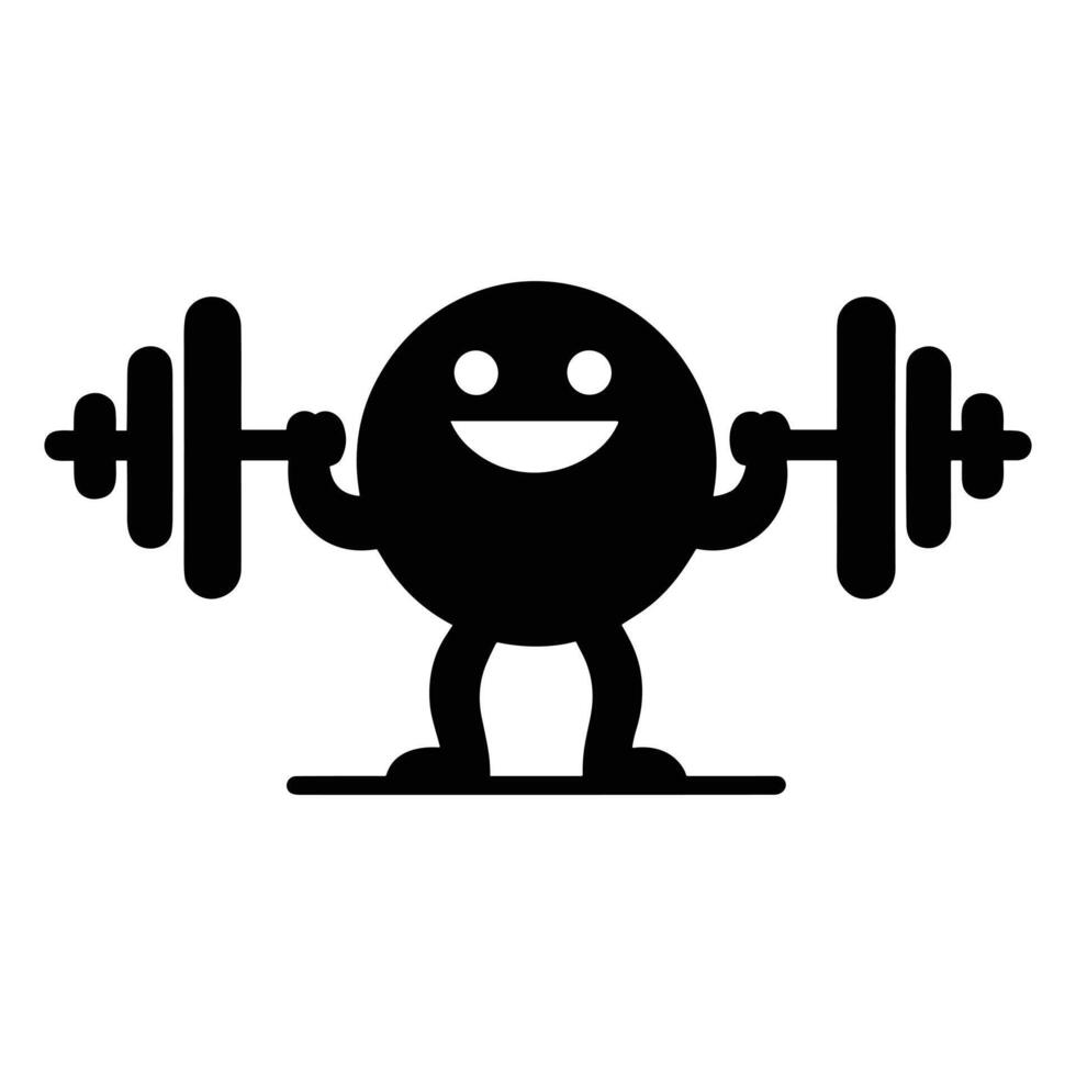 Smiling cartoon character lifting weights, promoting fitness. vector