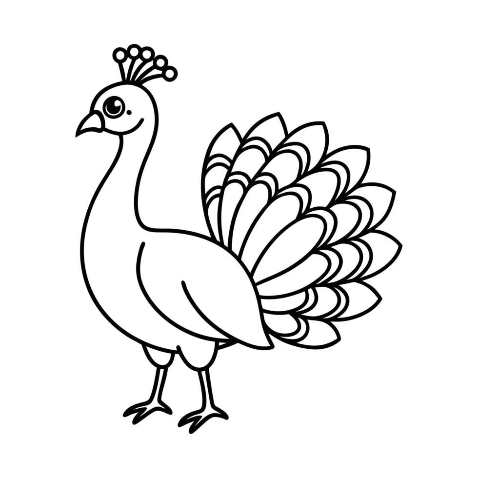 Cute Black and White Line Art Peacock for Coloring Books vector
