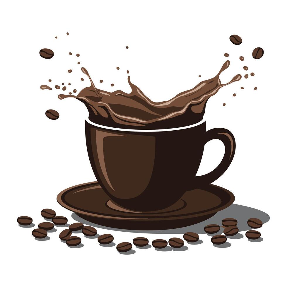 A coffee cup overflowing with a splash of hot coffee. vector