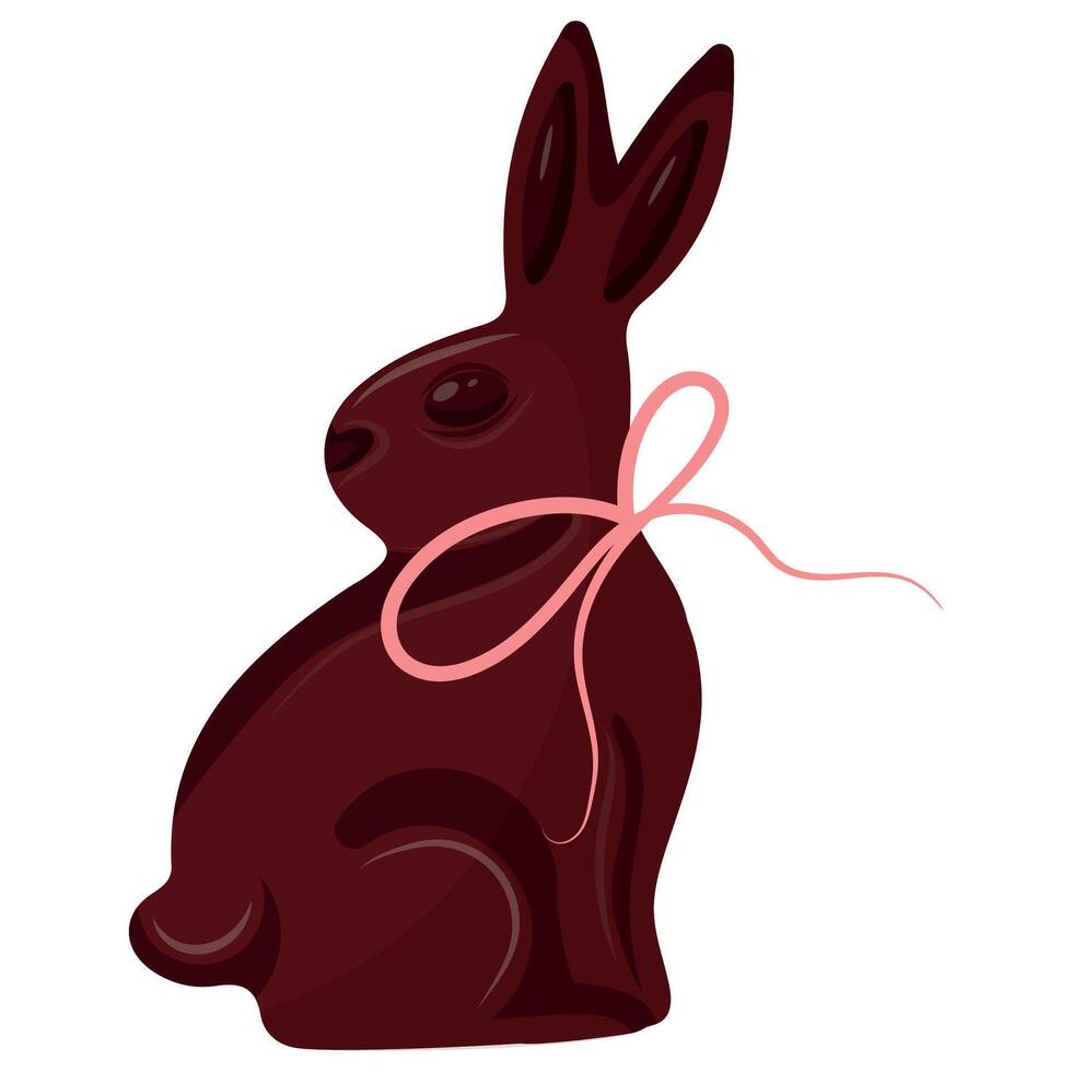icon of a chocolate Easter bunny turned to the right with a pink bow around its neck, for Easter decorations vector