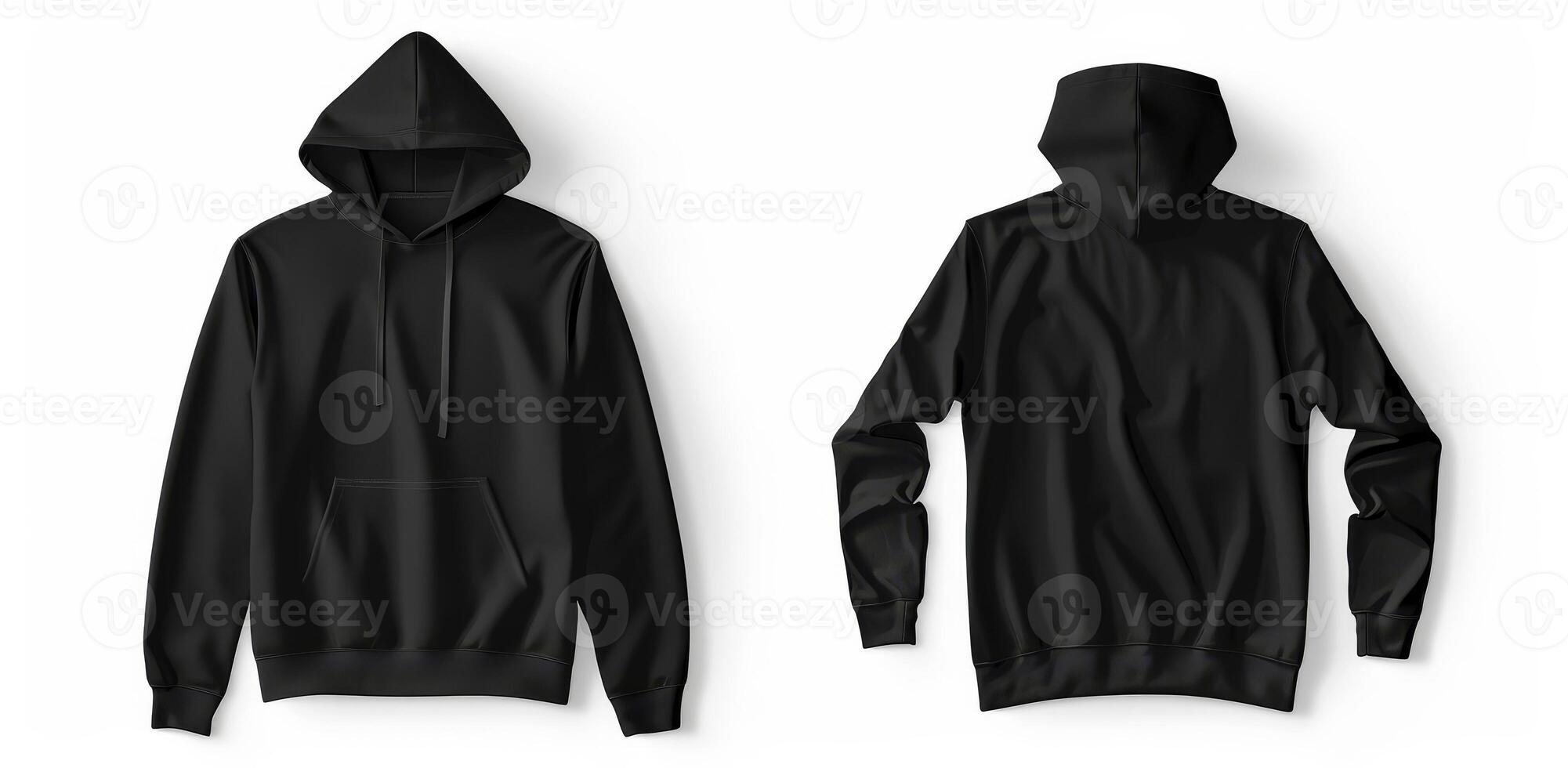 This black hoodie sweatshirt mockup template displays both front and back views, ideal for designers to showcase apparel concepts and branding projects effectively photo