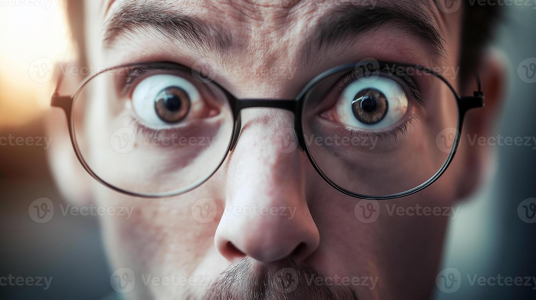 a shocked man with glasses on his face photo