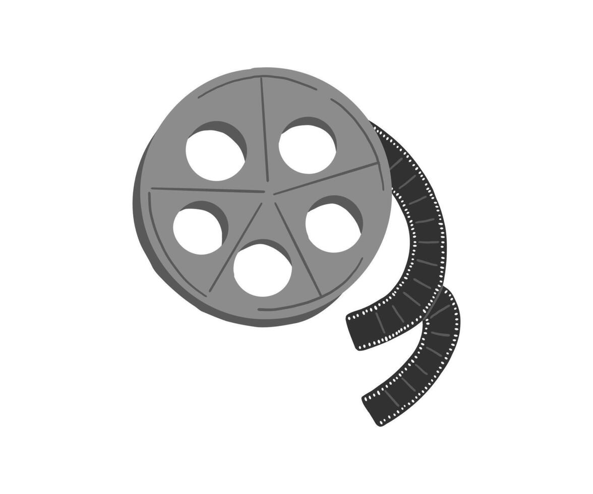 Retro reel with film in flat style. Cinema, theater. Hand drawn illustration. vector