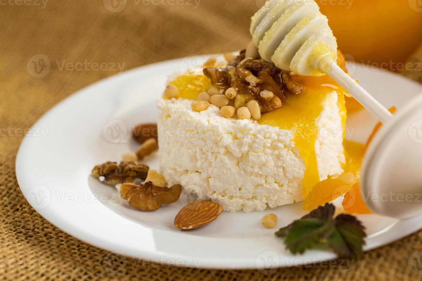 diet breakfast.Natural protein breakfast with nuts and dried apricots photo