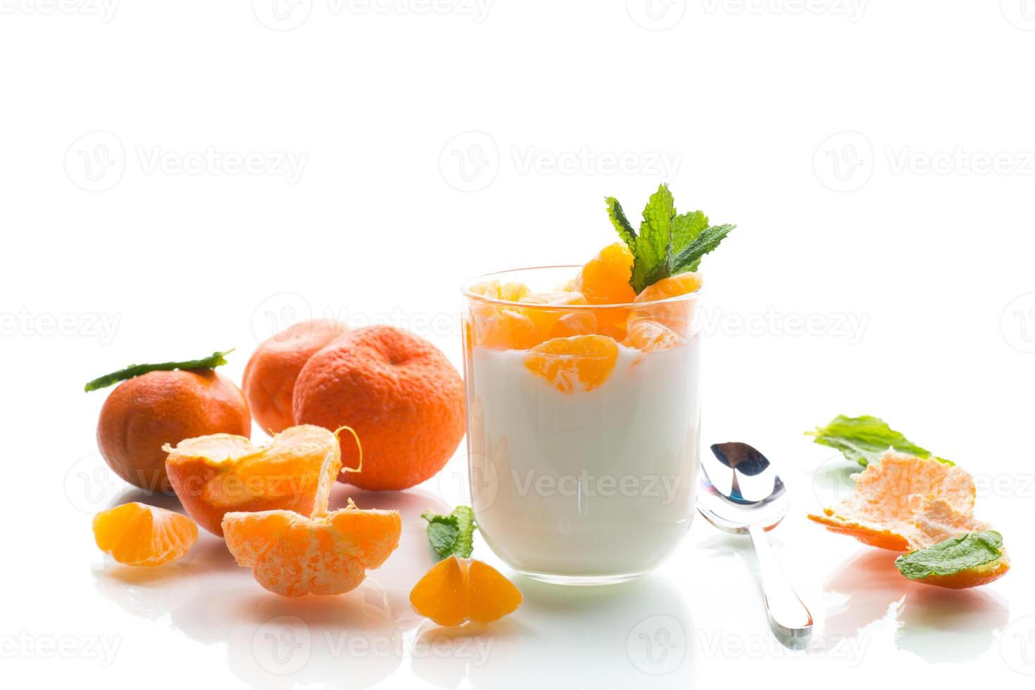 recipes with fruits.Light breakfast with fruits and mint, isolated on white background photo