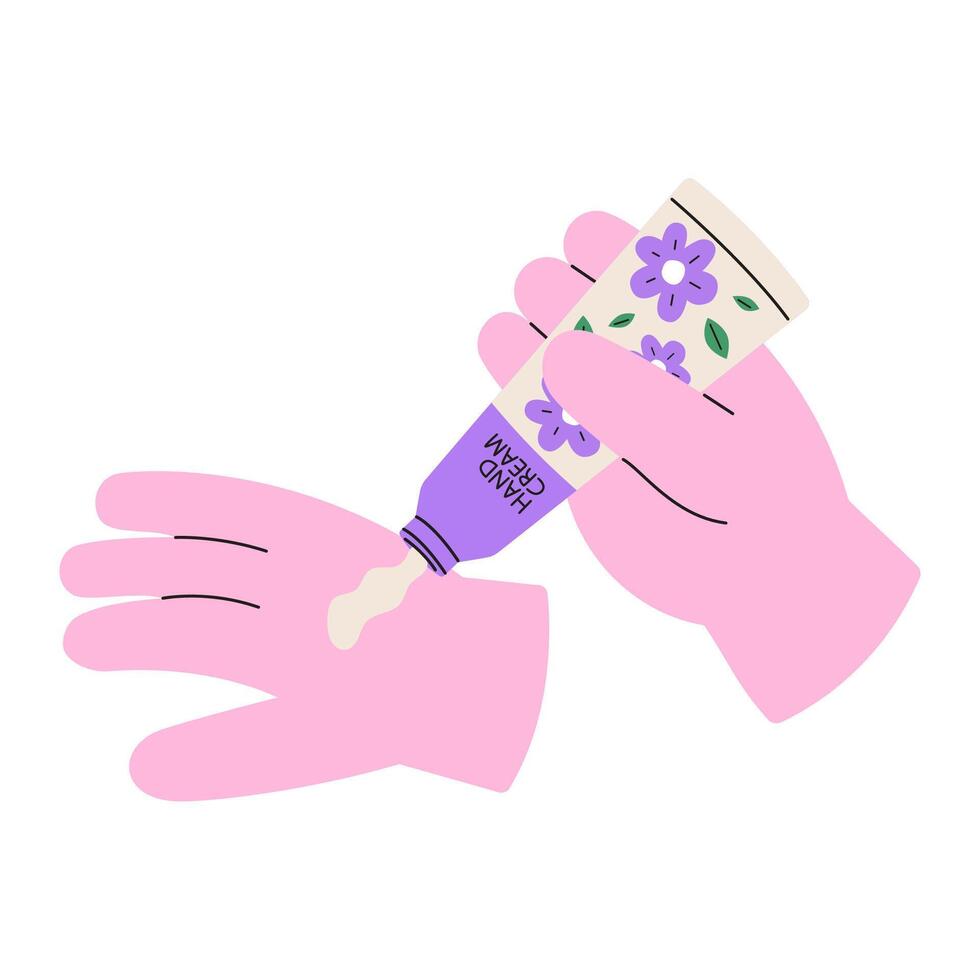 Smear cream hand lotion. Cartoon color design. Flat illustration isolated on white background. vector