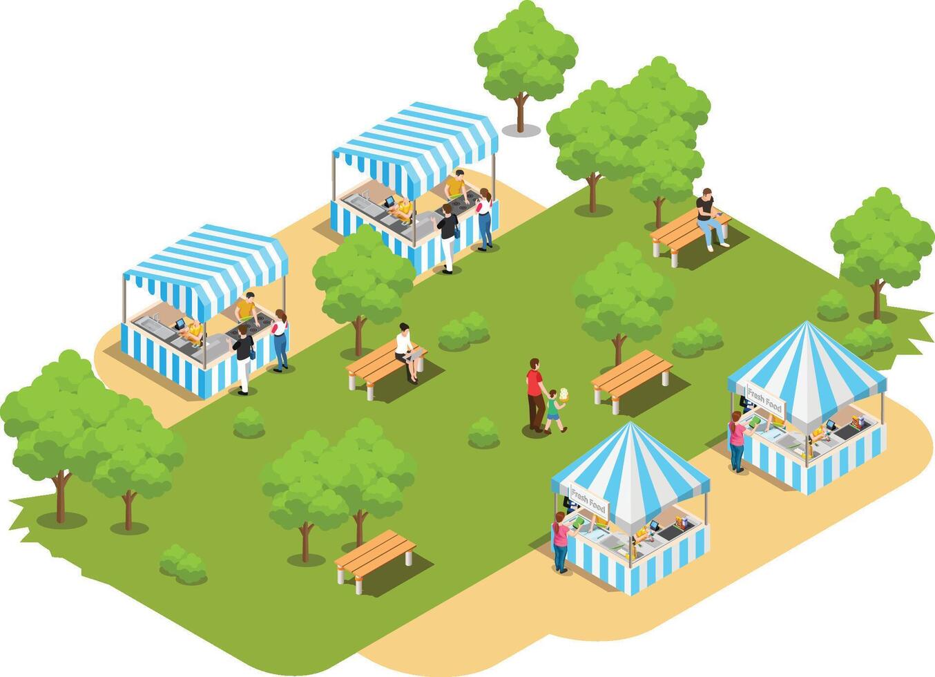 illustration of Isometric of People Shopping at Farmers Market vector