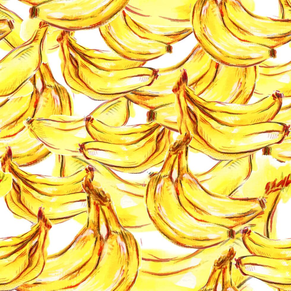 Seamless square pattern from yellow banana Illustration, Isolated hand drawn exotic fruites print, Watercolor contemporary background for packaging, banner, label, poster vector