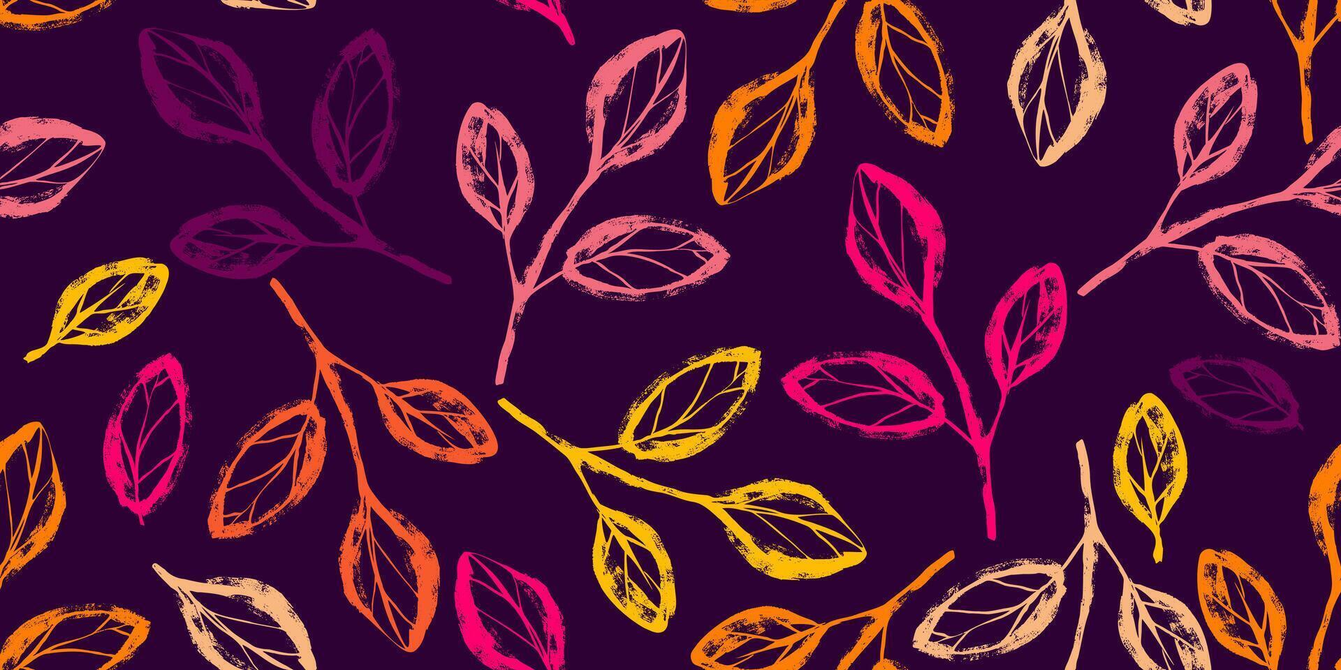 Seamless Pattern with Hand Drawn Ink Branches with Leaves. Nature contemporary floral art design in retro style with subtle grunge effect perfect for modern print projects, fashion, wrapping paper vector