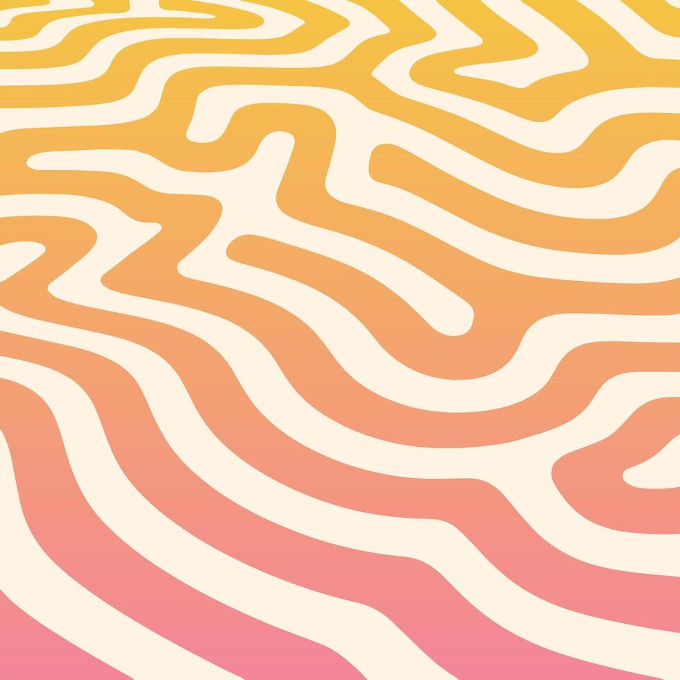 Abstract wavy background with organic curved lines in warm gradient colors of yellow, orange, and pink. Modern retro style design for creative projects, posters, branding, and digital applications. vector