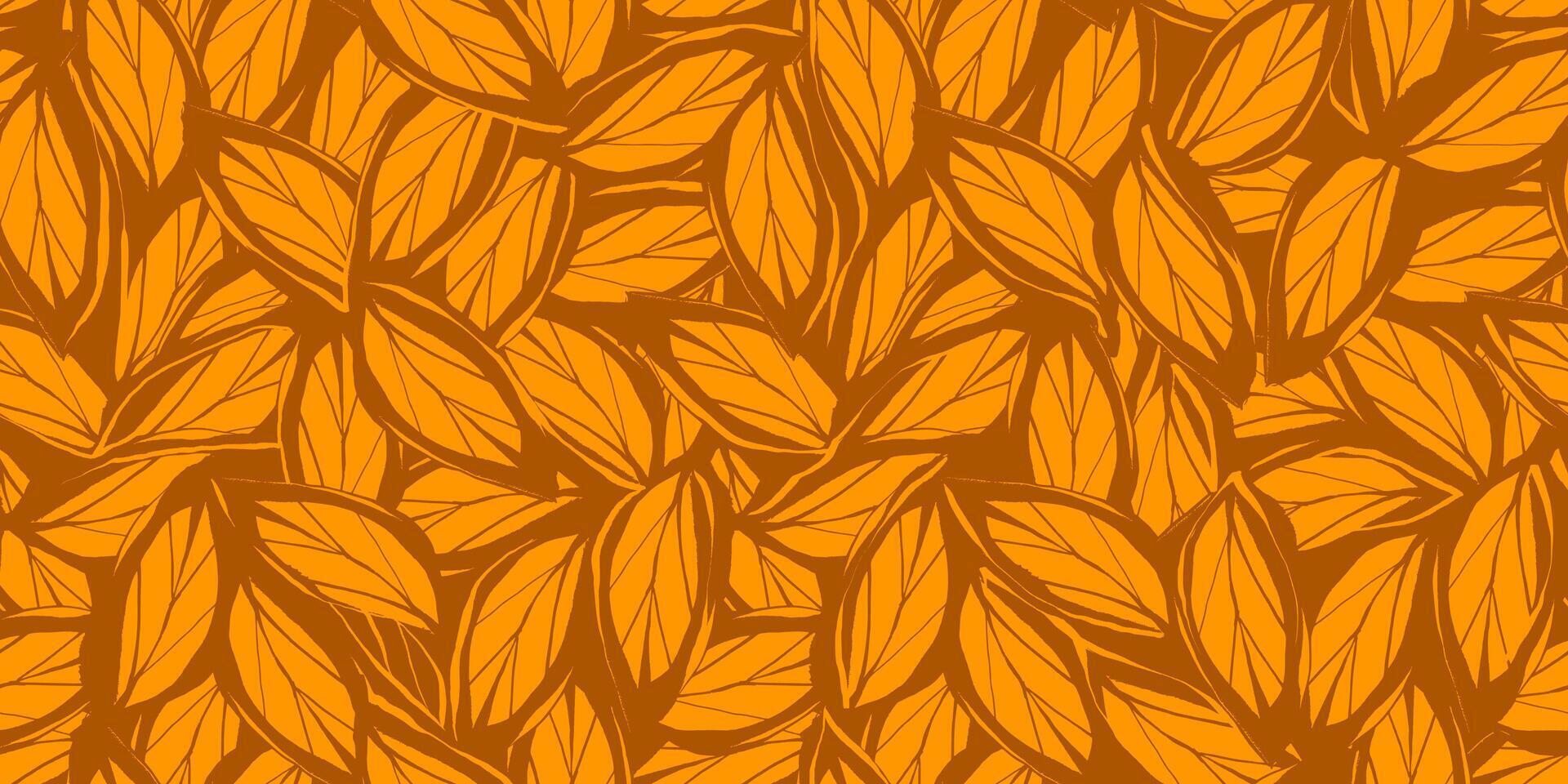 Floral Seamless Pattern with Hand Drawn Ink Yellow Leaves. Nature contemporary floral art design in retro style with subtle grunge effect perfect for modern print projects, fashion, wrapping paper vector