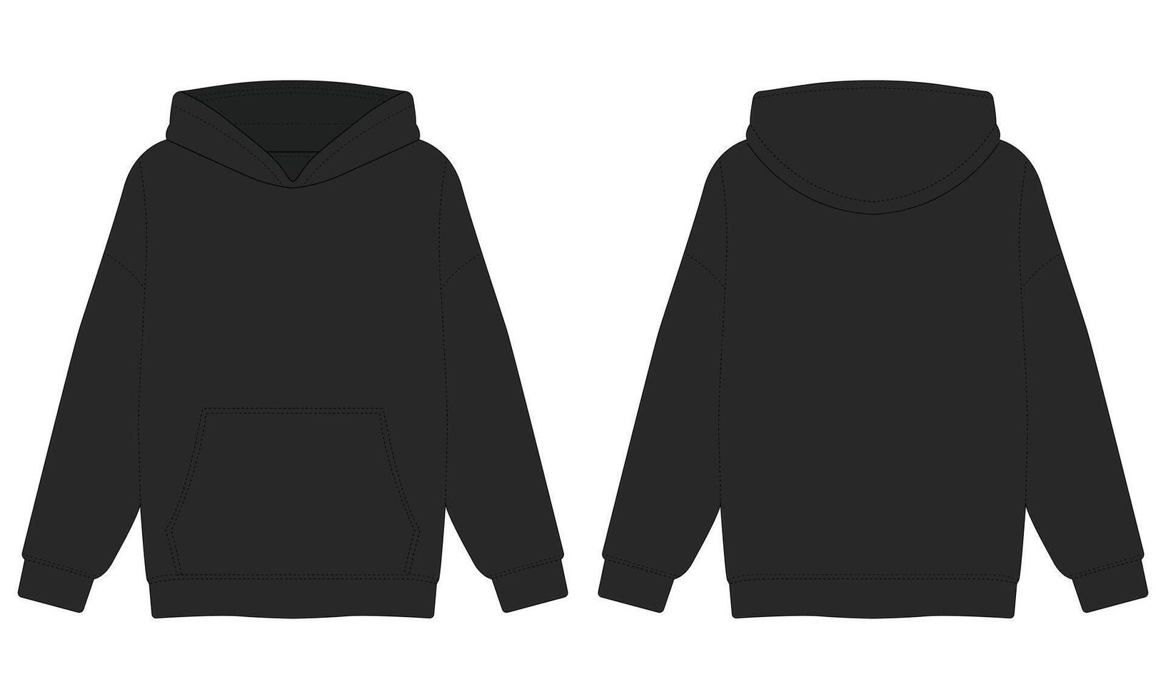 Black hoodie sweater mockup illustration front and back view vector