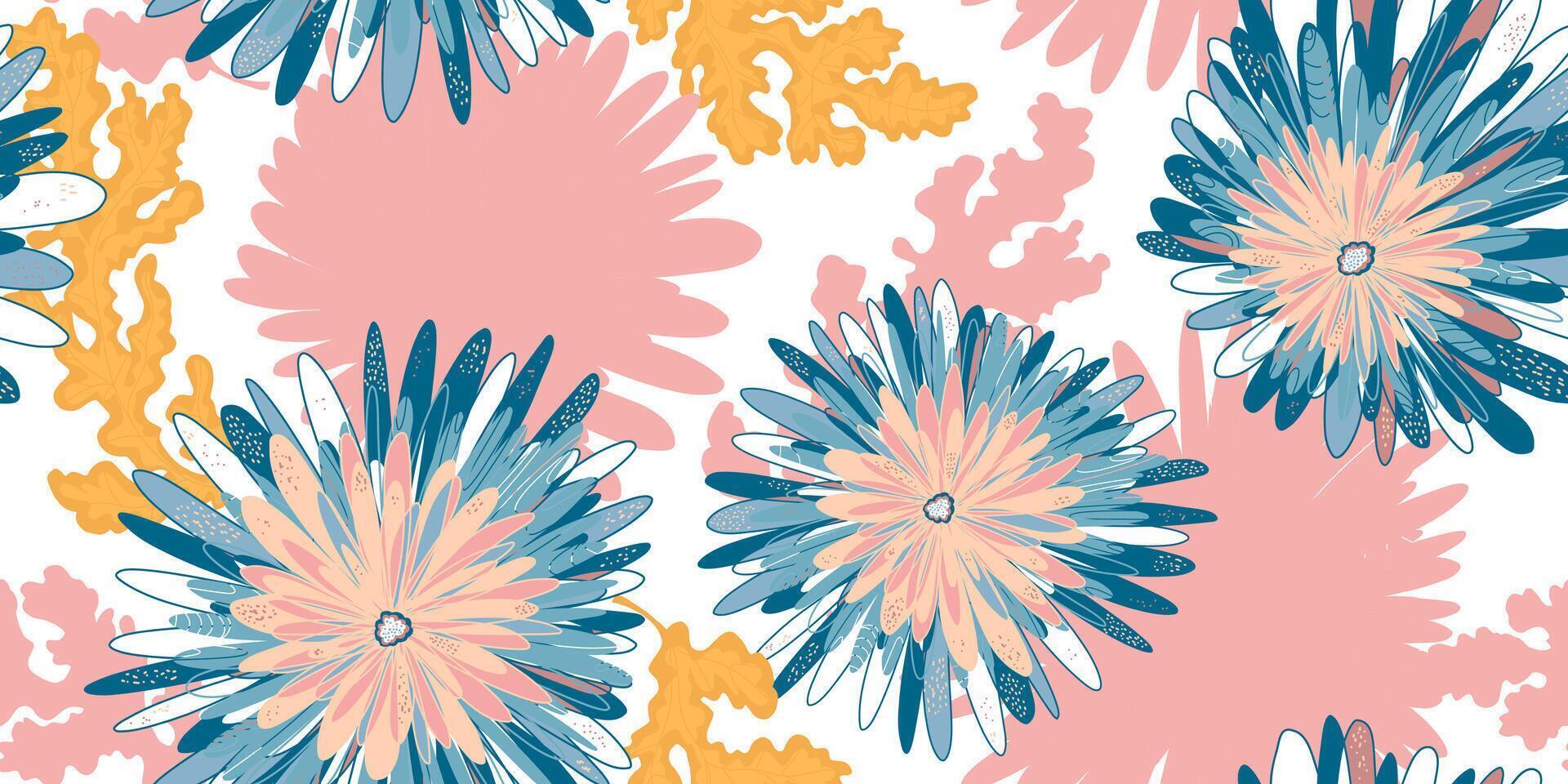 a floral pattern with blue. and pink flowers vector